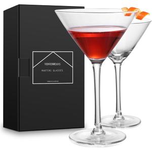 Martini Glasses Set of 2,Hand-blown 9.2OZ Crystal Cocktail Glasses for Espresso Martini,Cosmopolitan,Manhattan,Gimlet,Home Bar,Cocktail Party,Stemless Martini Glassware Gift Set