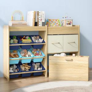 EXPERLAM Toy Storage Organizer for Kids, 9 Blue Bins, 2 Drawers, Toy Chest, Large
