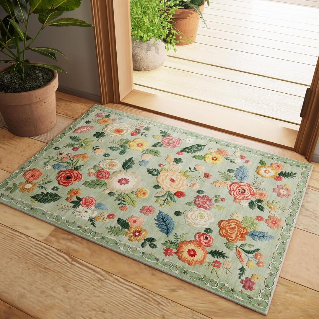 2x3 Washable Small Rugs for Entryway: Area Rug Non Slip Door Mat Indoor Entrance Low Pile Soft Faux Wool Non Shedding Lightweight Distressed Throw Rugs for Front Door Bedroom Bathroom Kitchen Entry