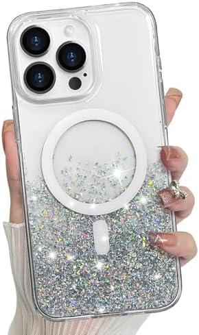 Bonoma for iPhone 16 Pro Case Sparkly Glitter Bling Back, Magnetic Support for MagSafe Shockproof, Crystal and Clear High-Duty Protection for Girls Women-Crystal