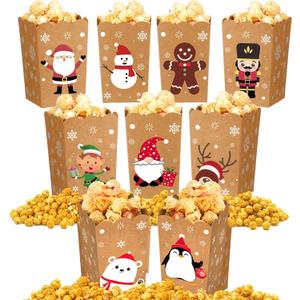 Weekgrat 90 Pcs 9 Styles Christmas Santa Claus Popcorn Boxes Cardboard Popcorn Bags Snack Boxes Spooky Treat Bags for Candy Biscuits Party Favors