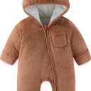Newborn Baby Bear Outfit With Fold-Over Mittens and Footies Girls Boys Winter Fleece Clothes Hooded Romper Snowsuit (6-9 Months, Thickened-brown)