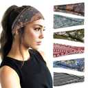 Boho Headbands For Women Fashion Wide Headband Yoga Workout Head Bands Hair Accessories Band 6 Pack (Flower 3)