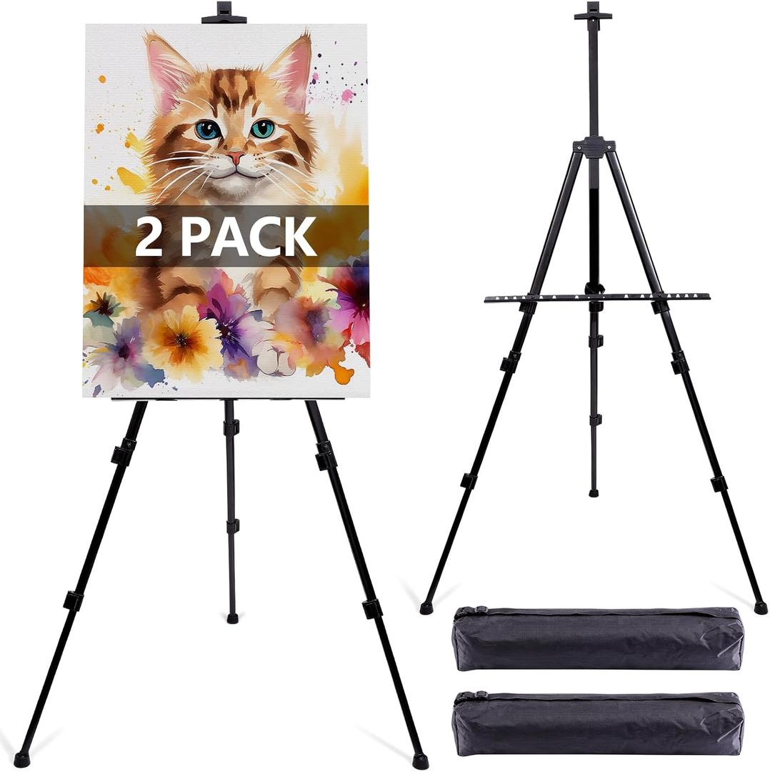 2 Pack Adjustable Art Easel Stand for Painting & Display, 17-66in Aluminum Metal Tripod with Carry Bag, Portable Travel Easel for Adults Artists