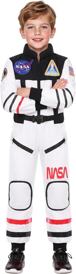 Gomukot Direct Kids Astronaut Costume NASA Space Jumpsuit for Halloween Boys Girls Pretend Role Play Dress Up (10-12 Years)
