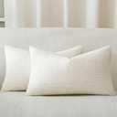 a moment Off White Chenille Throw Pillow Covers 12x20 Inch Pack of 2 Modern Decorative Throw Pillow Covers Farmhouse Cross Throw Pillowcases Home Decor for Sofa Bedroom Living Room, Off White