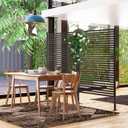 OTOSUNNY Metal Outdoor Privacy Screen with Stand, 4 ft W x 6 ft H PE-Coating Steel Pipes and Slats Panels, Decorative Privacy Screen Fence Panels Freestanding for Outside Patio Garden Backyard, Brown