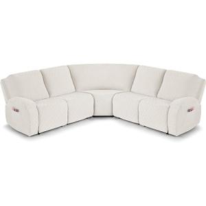VANSOFY Extra Large Reclining Sectional Couch Covers, Washable 5-Piece Sofa Covers for L Shape Sectional Sofa Corner Seater, Thick, Soft Sofa Slipcovers (5 Seat Recliner Cover, Off White)