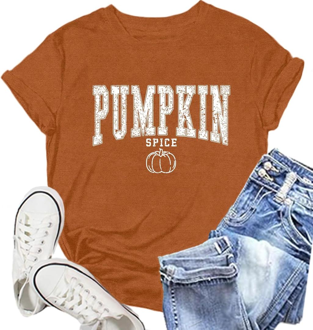 Thanksgiving Day Shirt for Women Gobble Turkey Tshirt Thanksgiving Tee Tops (Large, Brown1-pumpkin)