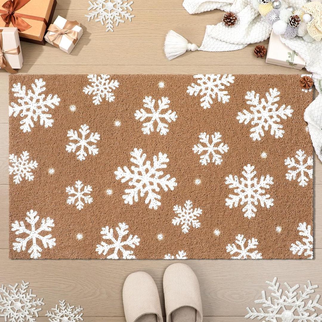 Duraaamo Snowflakes Door Mat Welcome Doormat Home Non Slip Outdoor Mat Xmas Winter Floor Mats Welcome Coir Doormats for Front Porch Entryway Decor