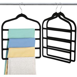 Velvet Pant Clothes Hanger Space Saving Non Slip Shorts Hanger, Myfolrena Jeans Slack Trousers Hangers Multiple Velvet Hanger Closet Organizer Storage and Organization for Jeans,Scarf,Tie(Black,3)