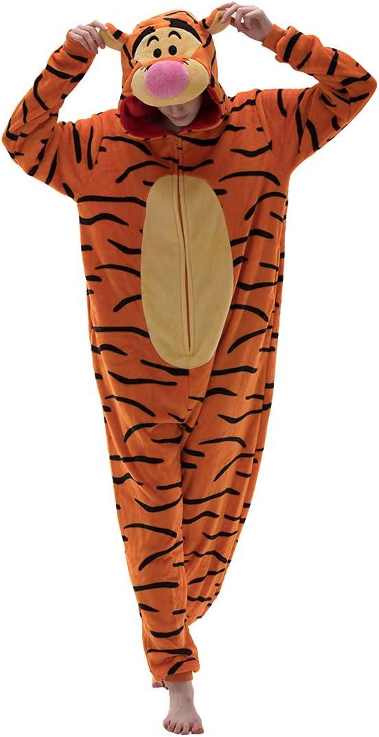COSUSKET Snug Fit Unisex Adult Onesie Pajamas, Flannel Cosplay Animal One Piece Halloween Costume Sleepwear Homewear (Large, Orange)
