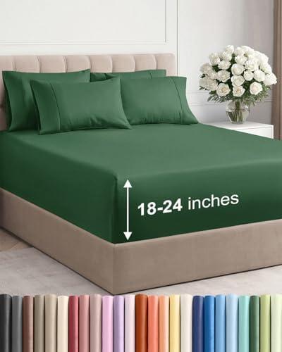 Extra Deep Queen Sheet Set - 6 Piece Breathable and Cooling Sheets - Hotel Luxury Bed Sheets Set - Easy Fit - Soft, Wrinkle Free and Comfy Sheets Set - Emerald Green Sheet Set with Extra Deep Pockets