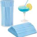 500 Pcs Light & Sky Blue Coffee Stir Sticks & Straws - Acrylic Holder - Disposable - For Coffee Bar & Tea Party Supplies