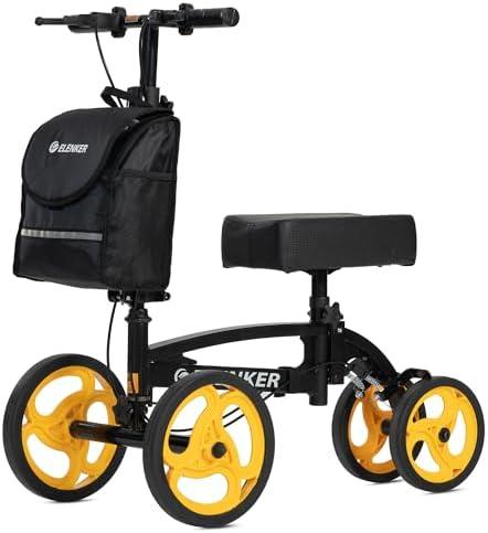 ELENKER Steerable Knee Scooter, Foldable Knee Walker with Basket Dual Braking System, Knee Scooters for or Angle and Injured Foot Broken Black