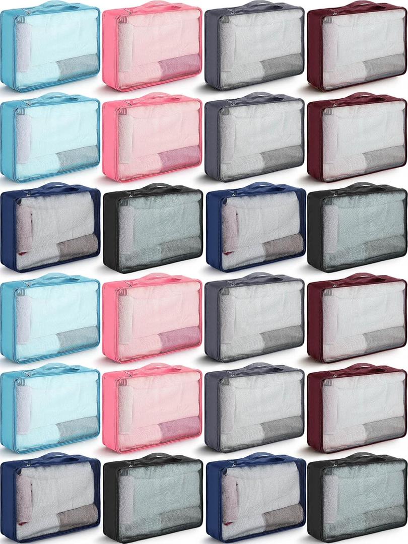 Woanger 24 Pcs Large Packing Cubes High Capacity Ultralight Luggage Organizers for Suitcase Reusable Mesh Clothing Packing Bags for Travel Hiking Camping, 15.8 x 11.8 x 4.3 Inch (Multicolor)