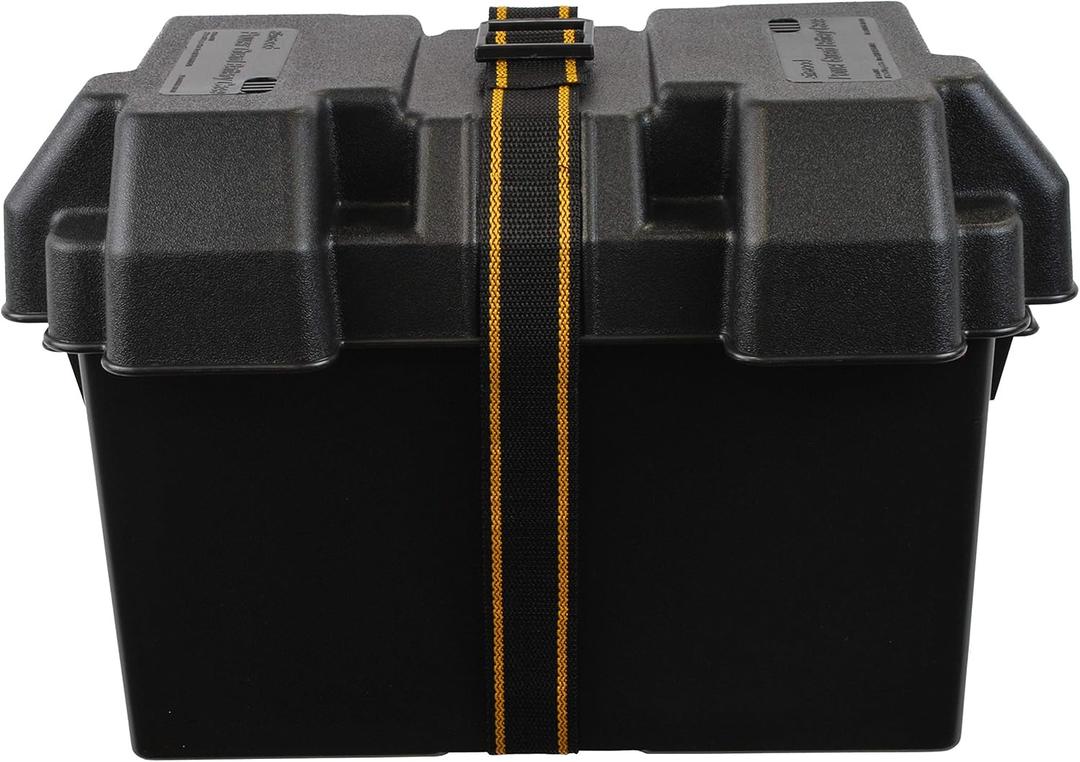 Attwood 9067-1 Vented Battery Box with Mounting Strap, Fits Group 27 Series Batteries, Black