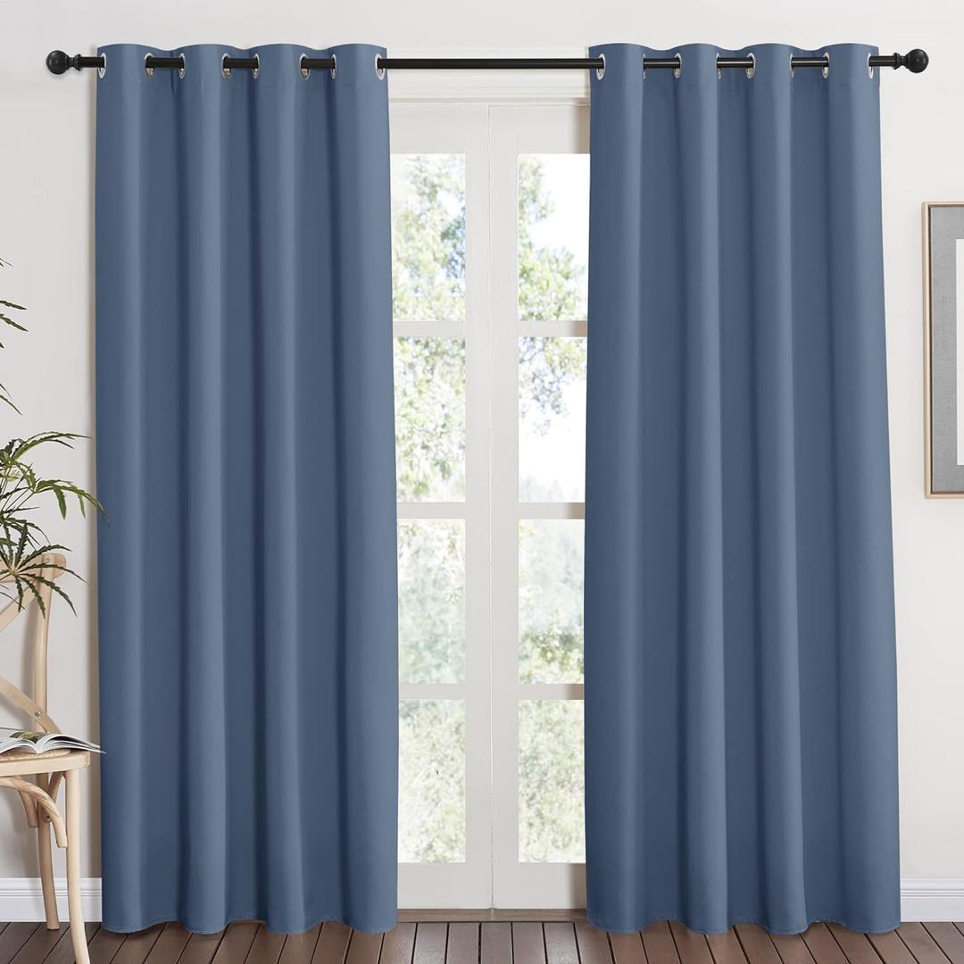 NICETOWN Blackout Curtain Panel - (Stone Blue Color) Light Blocking Room Darkening Window Drape for Nursery/Bedroom, Ring Top, W52 x L84, 1 PC