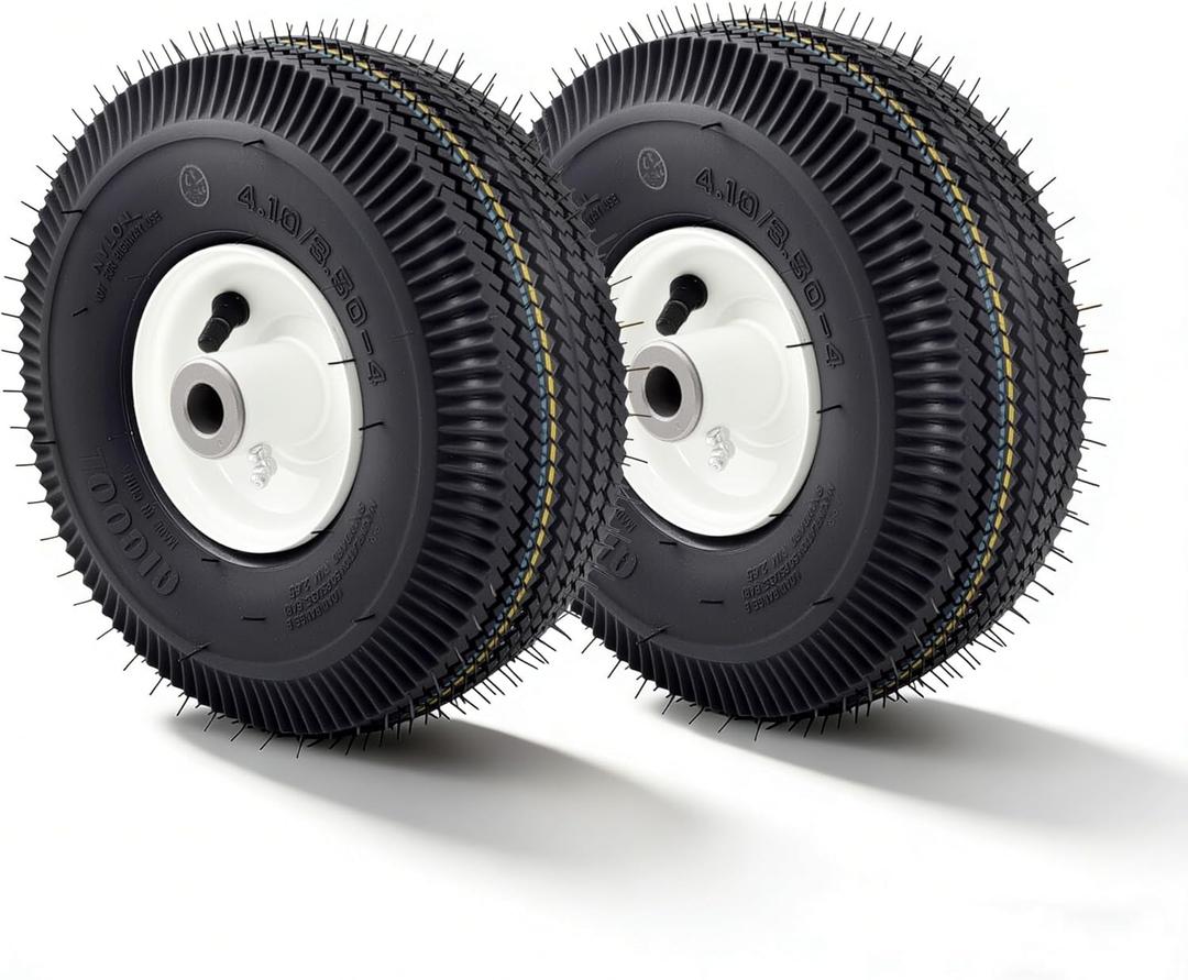 2 Pack 105-3471 Front Wheel & Tire Assembly 4.10x3.50-4 for Toro TimeCutter & Exmark Quest Zero-Turn Mowers, 3/4" Bearing ID, 4-1/4" Centered Hub, Pneumatic Tire with Grease Zerk, Replaces 105-3471