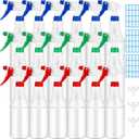 18 Pcs 16 Oz Plastic Spray Bottle Bulk Empty Refillable Spray Bottles for Cleaning Solution Leak Proof Water Sprayer with Adjustable Nozzle Mist/Stream Mode(Red, Blue, Green)