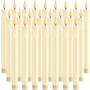 Baquler 24 Pcs 10 Inch Ivory Flameless Taper Candles LED Candle Sticks Battery Operated Flickering LED Candlestick Window Plastic Candle for Wedding Halloween Christmas Decor(No Battery)
