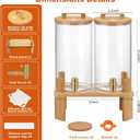 1.5 Gallon 2PCS Glass Drink Dispenser for Parties, Beverage Dispenser with Wooden Stand, Lemonade Dispenser, Juice Containers & Water Pitcher with Lid for Lemonade, Iced Tea and Party Drinks