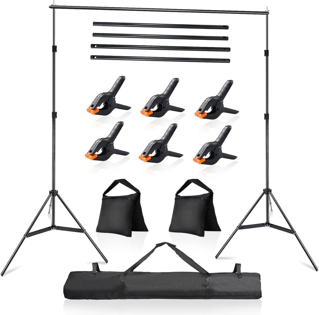 Photo Video Studio 10x7Ft (WxH) Adjustable Background Stand Backdrop Support System Kit with Carry Bag (Black)