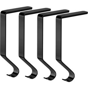 Palonu Christmas Stocking Holders Mantel Stcoking Hangers Metal Ornament Hooks Fireplace Hanger Grip for Christmas Party Decorations (4, Black)