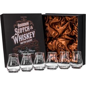 Whiskey, Scotch, Bourbon Tasting Glasses | Set of 6 | Professional 3.5 oz Stemless Tulip Shaped Tasting and Nosing Copitas | Small Crystal Snifters Gift Sniffers for Sipping Neat Liquor