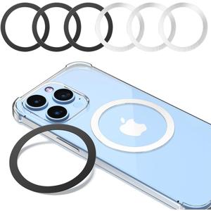 Magnetic Wireless Charging Magsafe Ring-6 PCS,Ultra-Thin(0.4mm) Magsafe Sticker, Compatible with iPhone 16/15/14/13 Series,Samsung Galaxy,Google Pixel Series,Magsafe Accessories-3Black&3Silver
