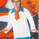 Halloween Costume Men Long Sleeve White Shirt and Pants Outfit with Scarf for Adult Cosplay Party (Blue, S)