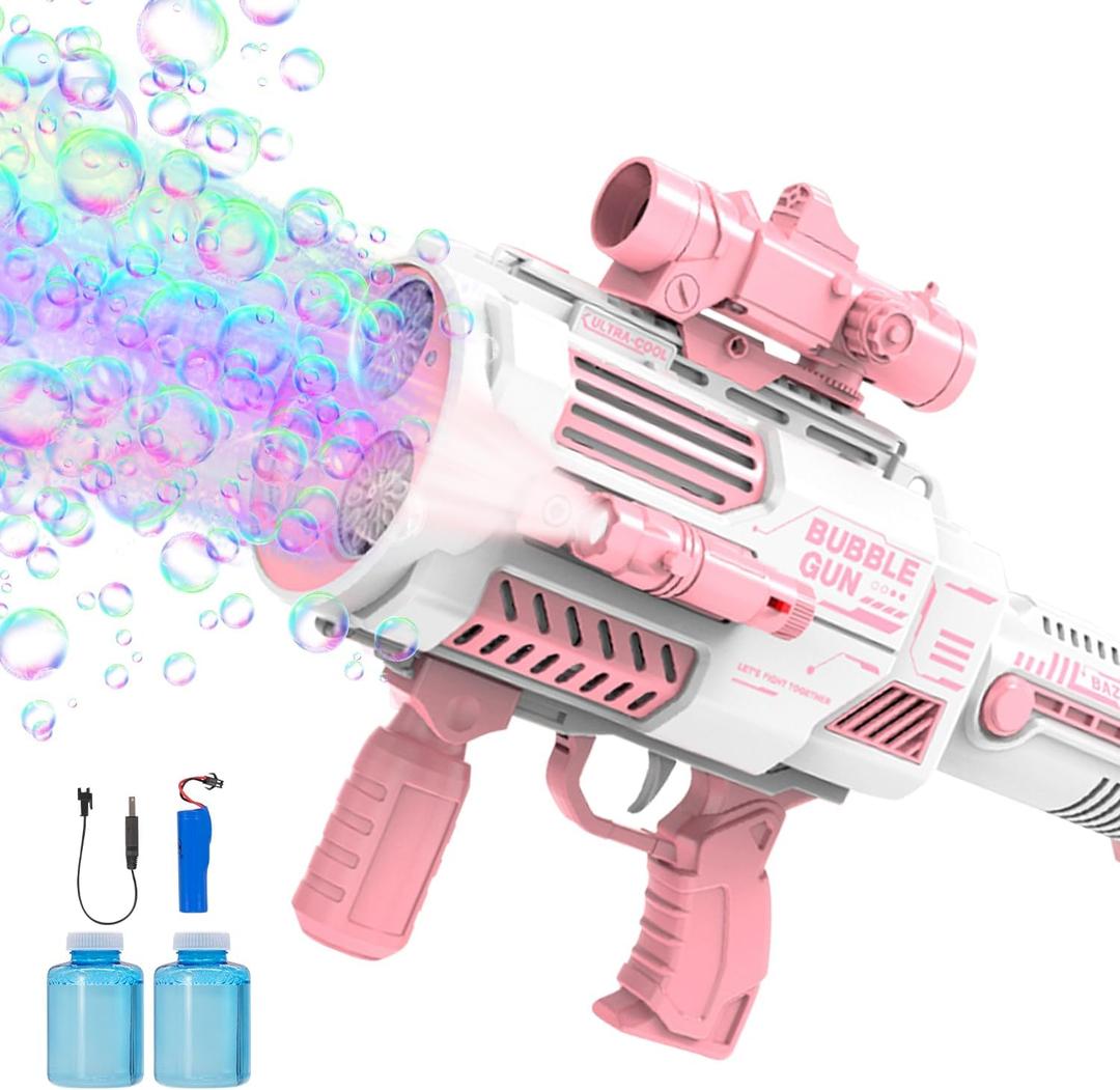 Bubble Guns Automatic with Build-in Bubble Solution (4.4 oz), 3 Fans Drive 6X Lens Bubble Blower Machine, Cool Favors for Summer Ourtdoor Party Birthday Wedding Toy