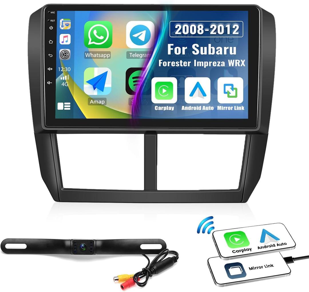 9 Inch HD Touch Screen Car Radio Stereo for Subaru Forester Impreza WRX 2008-2012 with Apple CarPlay Android Auto Bluetooth Car MP5 Player Mirror Link FM Radio USB SWC + Backup Camera