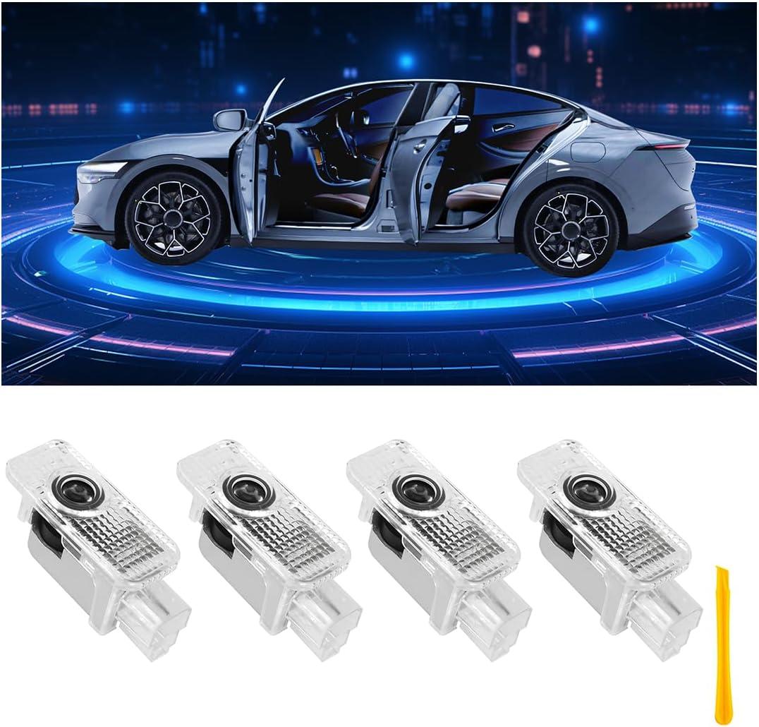 Car Door Lights Logo Projector Puddle Lights Compatible with A1/A3/A4/A5/A6/A7/A8/Q3/Q5/Q7/Q8/R8/TT/A4L/A6L E-Tron Series Accessories, No Fade 4K-HD Car Welcome Lights(4 Pack, Dual Plug)