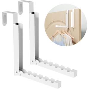 BAKON Over The Door Hanger Folding Clothes Drying Rack, Folding Hanging Coat Rack for Indoor Laundry Room Compact Small Space Foldable Portable Clothing Hanger Hook Collapsible- 2 Pack (White)