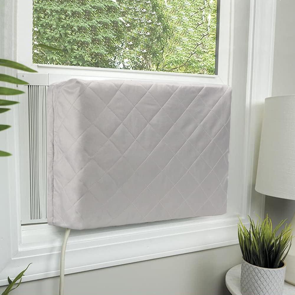 HOXHA Indoor Air Conditioner Cover for Window Units,Double Insulation Anti-Rust Adjustable Inside Window AC Cover with Free Elastic Straps (21x15x3.5 inches)