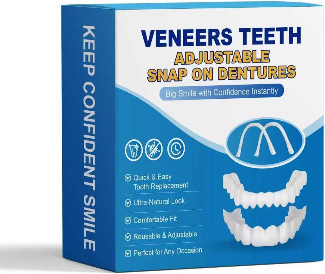 Snap on Veneers, Natural-Looking Silicon Dentures for Women & Men, Comfortable Top & Bottom Fake Teeth & Easy to Use (1 Count (Pack of 6))