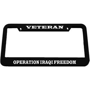 Veteran Operation Iraqi Freedom Zinc Metal License Plate Frame Car Auto Tag Holder - Black 2 Holes