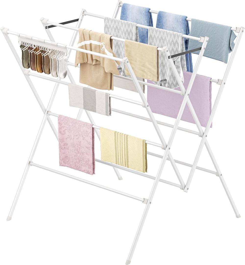 HOMIDEC Drying Rack Clothing,Large 12 Drying Poles with Sock Clips Clothes Drying Rack,Foldable Portable Laundry Drying Rack for Air Drying Clothing,Towels,Delicate Eac,Indoor Outdoor Use.White