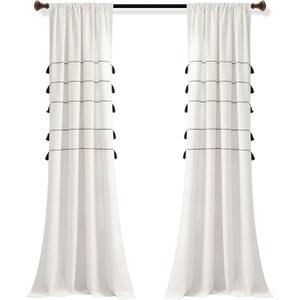 Lush Decor Farmhouse Boho Stripe Woven Tassel Yarn Dyed Cotton Window Curtain Panel Pair, 42" x 84", Ivory & Black