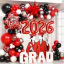 133pcs Red and Black Graduation Balloon Arch Kit with Metallic Silver Confetti Red Black and White Balloons for Graduation Decorations 2026