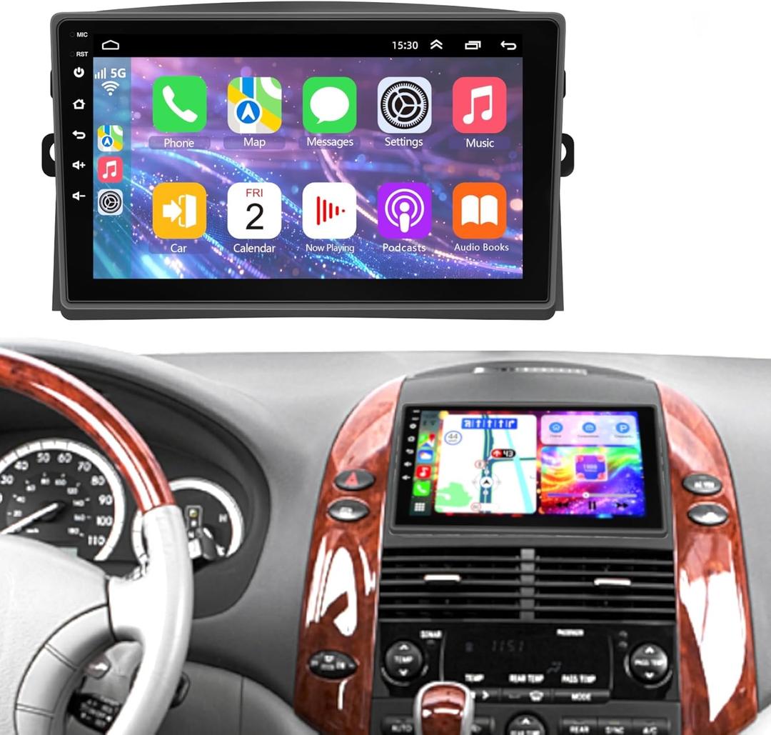 Android 14 Car Radio for Toyota Sienna 2004 2005 2006 2007 2008 2009 2010, 4+64GB 9 Inch IPS Touch Screen Sienna Stereo with Wireless CarPlay & Android Auto, Bluetooth/WiFi/GPS/FM/SWC+Backup Camera