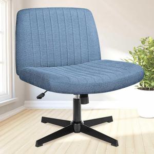 NEO Chair Criss Cross Chair No Wheels Armless Cross Legged Office Desk Wide Comfy Vanity Makeup Chair Adjustable Computer Task for Home Office Fabric (Blue)