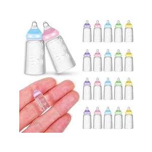 Kichvoe  Doll Bottle Set: Miniature Plastic Milk Containers Dollhouse Feeding Bottle Novelty Tiny Candy Jar for Baptism DIY Craft Party Favors