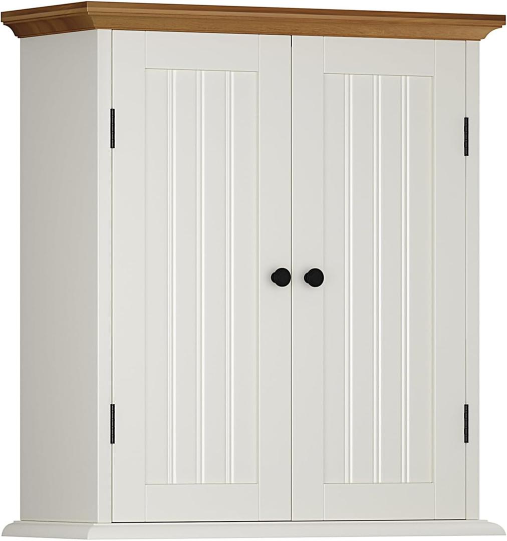 ChooChoo Bathroom Wall Cabinet, Over The Toilet Space Saver Storage Cabinet, Medicine Cabinet with 2 Door and Adjustable Shelves, Cupboard, Antique White & Brown