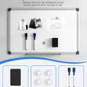 Magnetic White Board Hanging 18" x 12" for Wall, Small Dry Erase Board for Kids, Kitchen, Office, Includes 1 Eraser, 2 Markers, 4 Magnets, Pen Tray, Silver Aluminum Frame