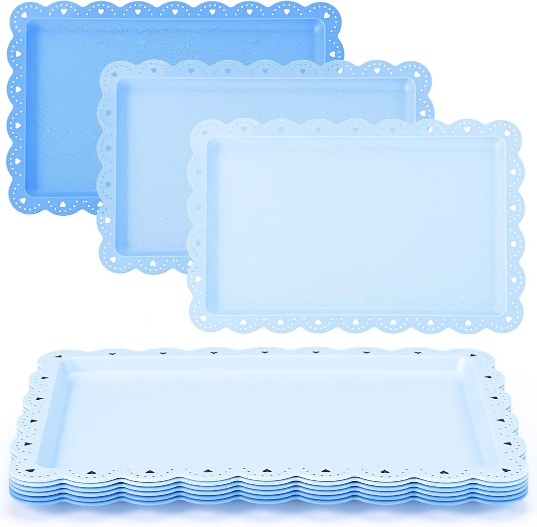 6 Pcs Blue Serving Trays Plastic Platters Dessert Cupcake Holder Party Supplies 14.4 x 9.3 Inches Rectangular Cookie Snack Display Tray for Wedding Restaurant