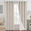  Blackout Curtains, Linen Curtains 108 inches Long 100% Black Out Curtains for Bedroom Windows, Textured Linen Look Draperies Grommet with White Liner, 2 Panels, Natural