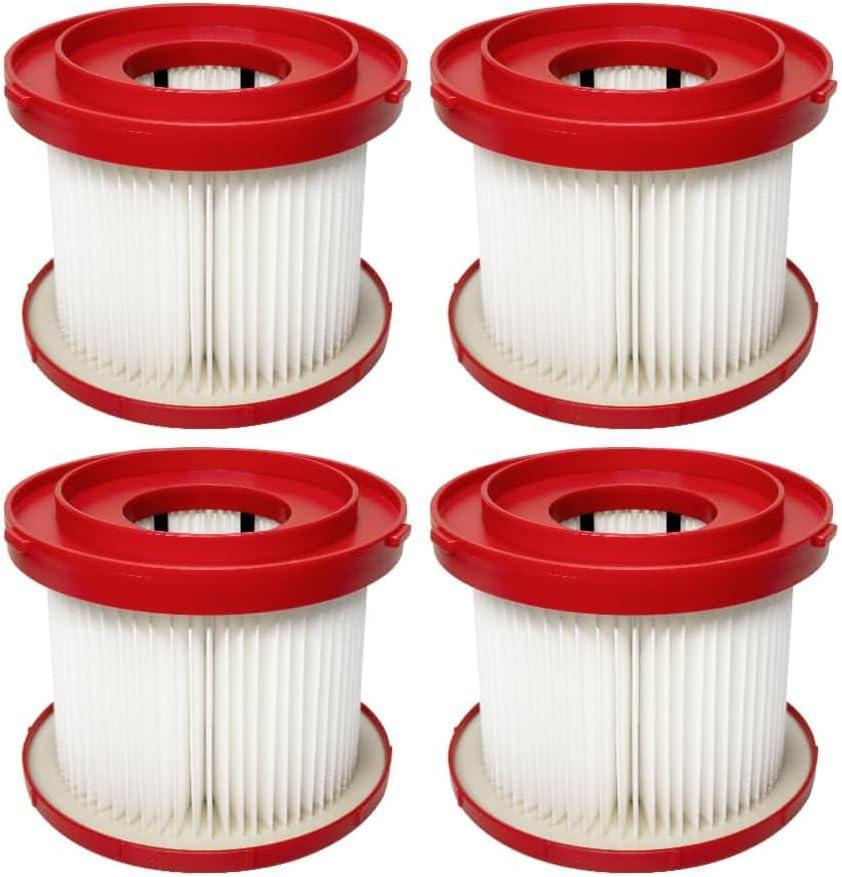 4 Pack Vacuum Filter Compatible With Milwaukee Shop Vac M18 Wet Dry 49-90-1900 0780-20 0880-20 Replacement Filters