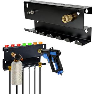 Wall-Mounted Pressure Washer Gun Holder - Universal 1/4" Quick Connect Rack for Gun, Foam Cannon & Nozzles | Rustproof Metal Storage for Garage, Car Wash, Garden(C-PWGH-S)